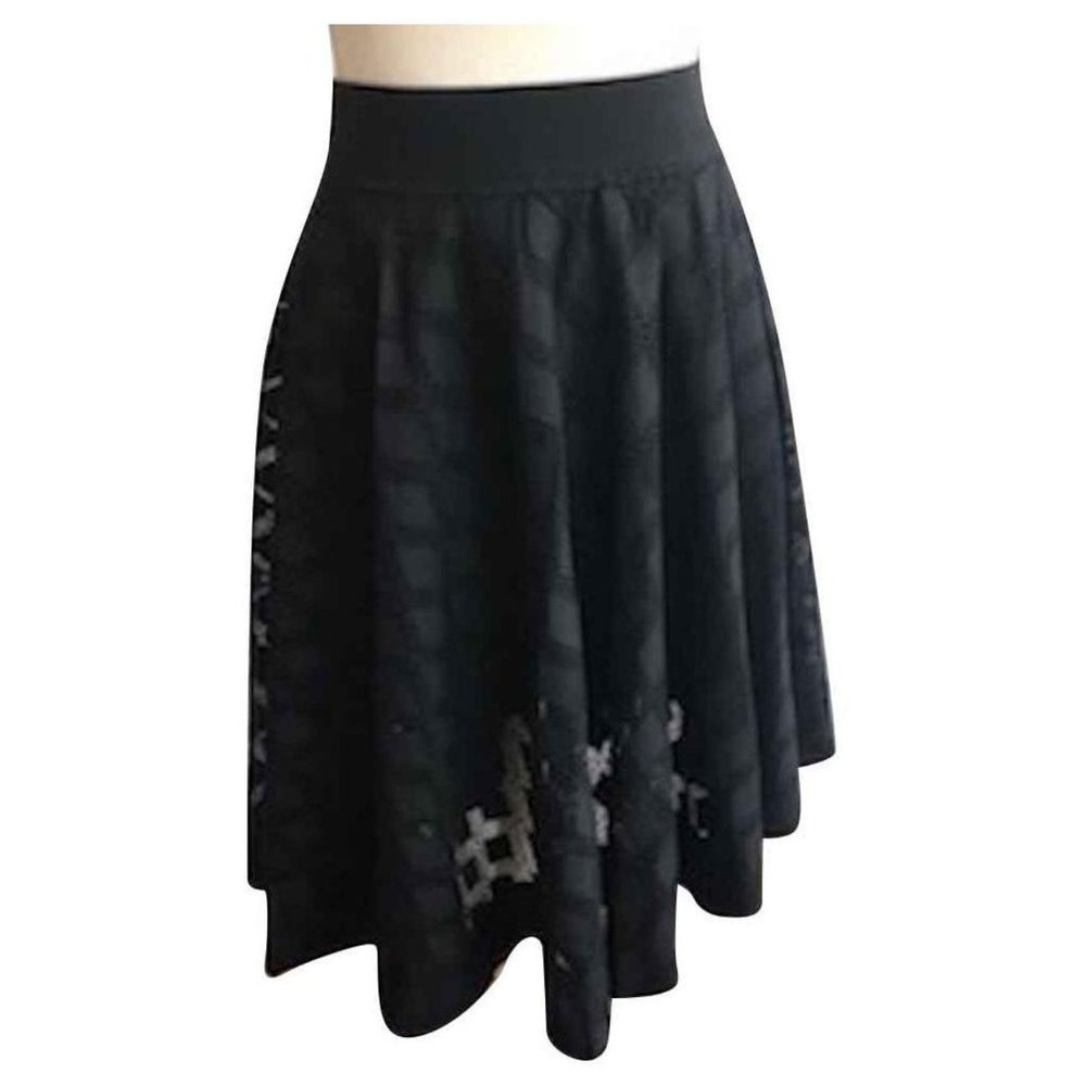 Sandro Paris Windowpane Smocked Midi Skirt Asymmetrical Lined Stretch Skirt